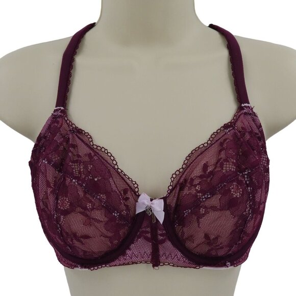 Victorias Secret 32DDD Body By Victoria Unlined Demi Underwire Purple Lace Bra - Picture 1 of 15